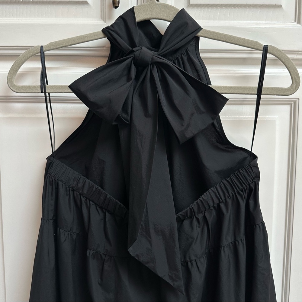 Theory Halter Tier Mini Dress in Black Tech Lawn Size Medium - Picture 6 of 13